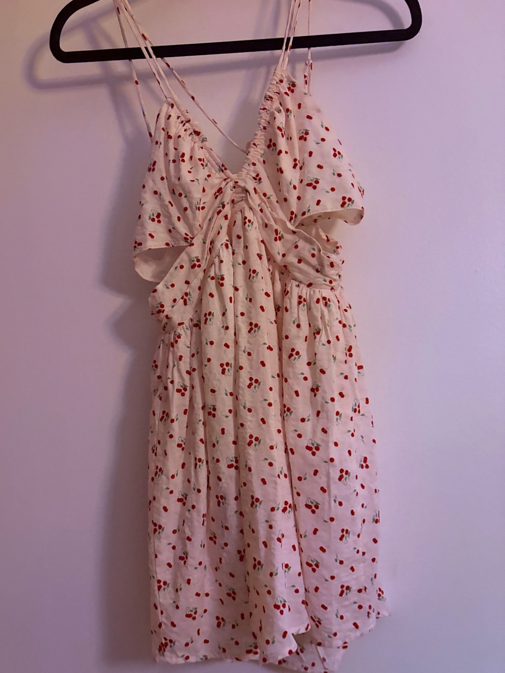 Light Pink Cherry Print Mini Sundress with side cutouts